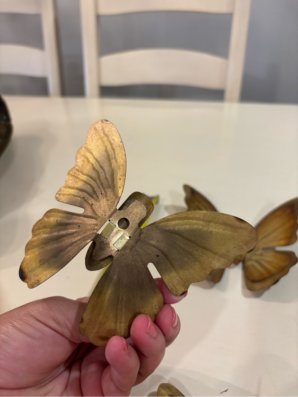 Vintage Set of 3 Brass Butterfly Wall Hangings Mid Century Modern Metal Décor - Picture 4 of 4